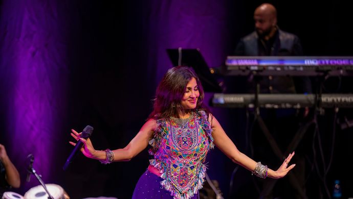 Artiesten die optreden op het podium