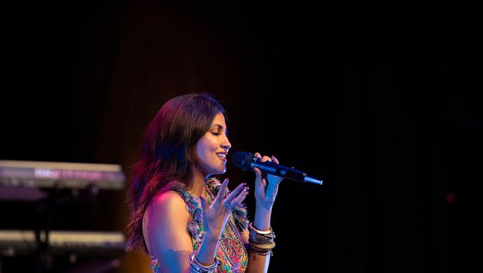 Artiesten die optreden op het podium