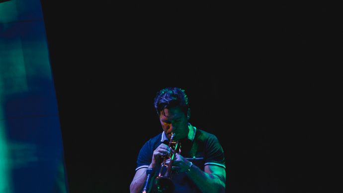 Shane playing his trumpet