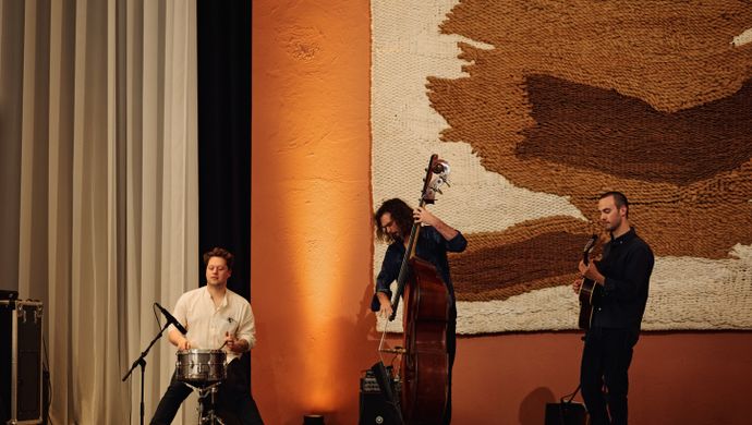 Muzikanten spelen hun instrumenten op het podium