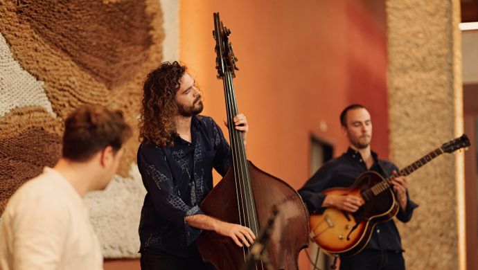 Muzikanten spelen op het podium